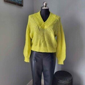 Anthropologie Oversized Cropped Wool V Neck Knit Sweater NWT Sz S